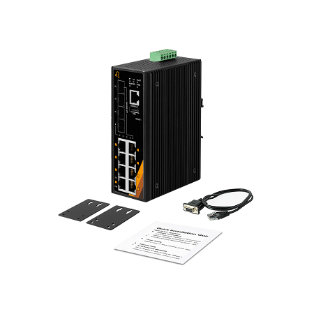 12-Port Industrial Gigabit PoE+ Managed Ethernet Switch | 8 ETH + 4 SFP