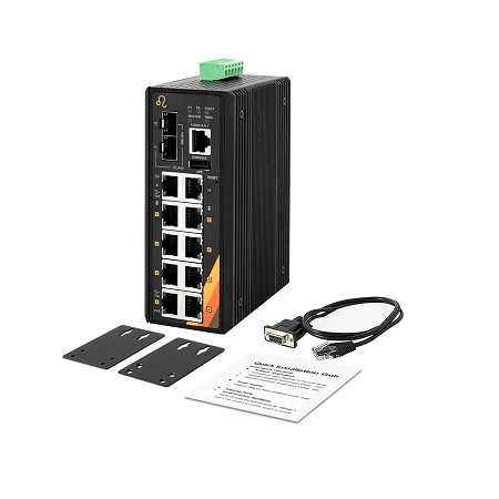 12-Port Industrial PoE+ Managed Fast Ethernet Switch | 8 ETH + 2 ETH + 2 SFP
