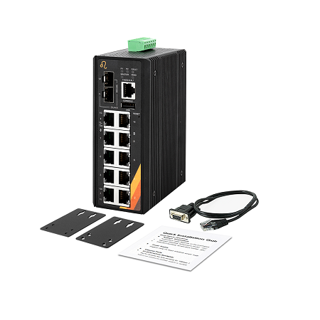 12-Port Industrial Managed Fast Ethernet Switch | 8 ETH + 2 SFP
