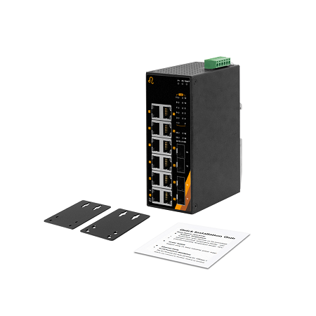 16-Port Industrial Gigabit PoE+ Ethernet Switch | 12ETH + 4 SFP