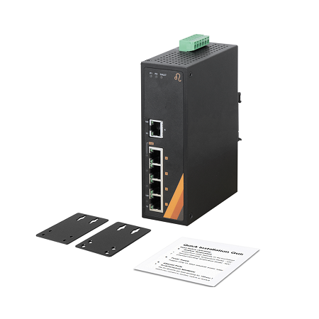 5-Port Industrial PoE+ Ethernet Switch | 4 ETH + 1 FETH