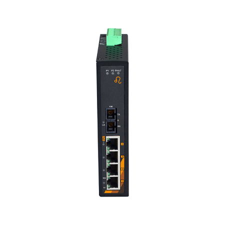5-Port Industrial PoE+ Ethernet Switch | 4 ETH + 1 SC/ST