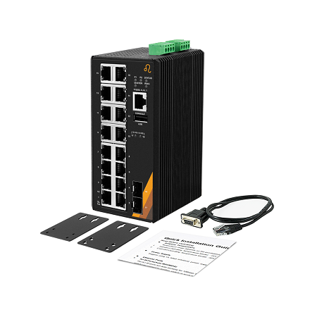 18-Port Industrial Gigabit Managed Ethernet Switch | 16 ETH + 2 SFP